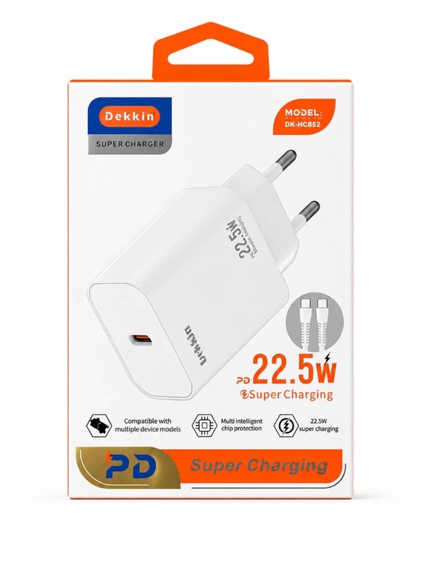 آداپتور 22.5وات DEKIN(فست شارژ)همراه با کابل شارژ
