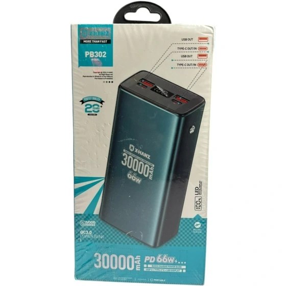 پاوربانک ایکس هانز مدل PB-302 ظرفیت 30000 میلی آمپر ساعت